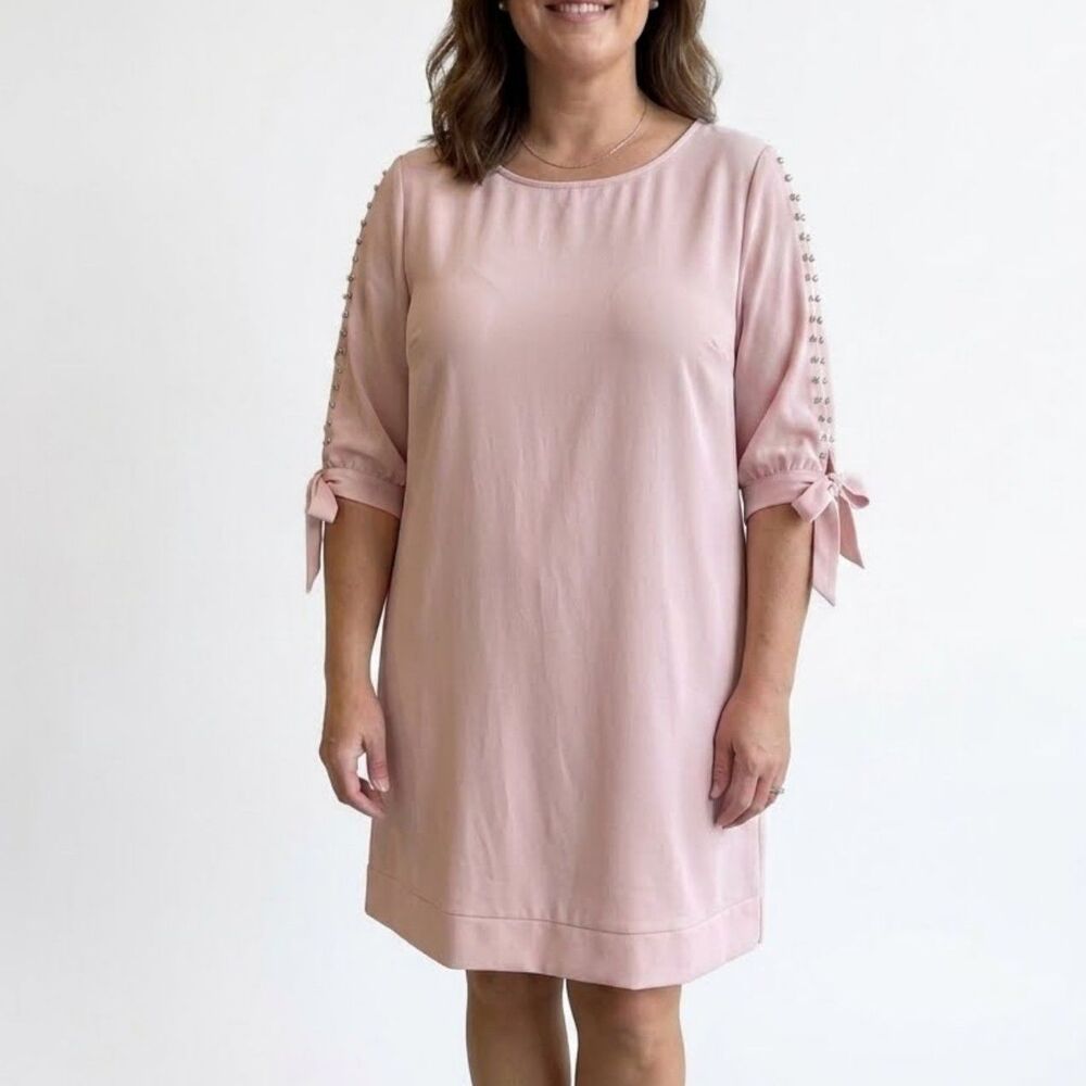 SHEIN Tall Pink Pearl Beaded Split Sleeve Shift Dress Size XL